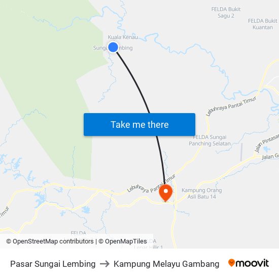 Pasar Sungai Lembing to Kampung Melayu Gambang map