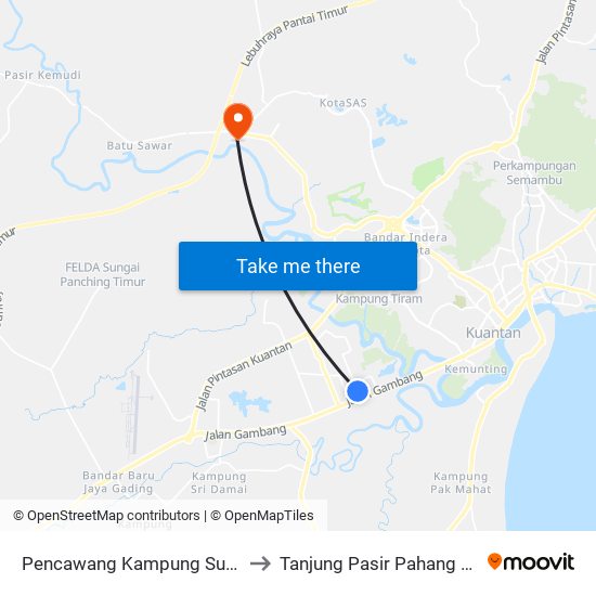 Pencawang Kampung Sungai Isap to Tanjung Pasir Pahang Malaysia map