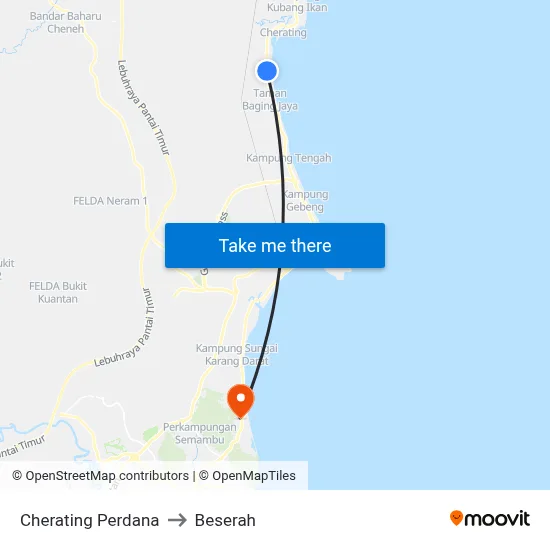 Cherating Perdana to Beserah map