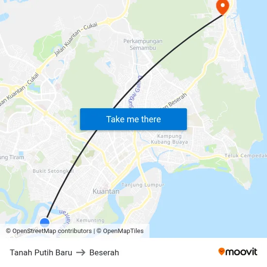 Tanah Putih Baru to Beserah map