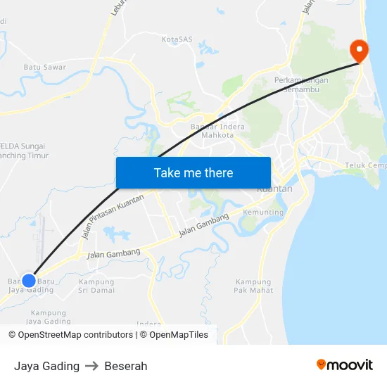 Jaya Gading to Beserah map