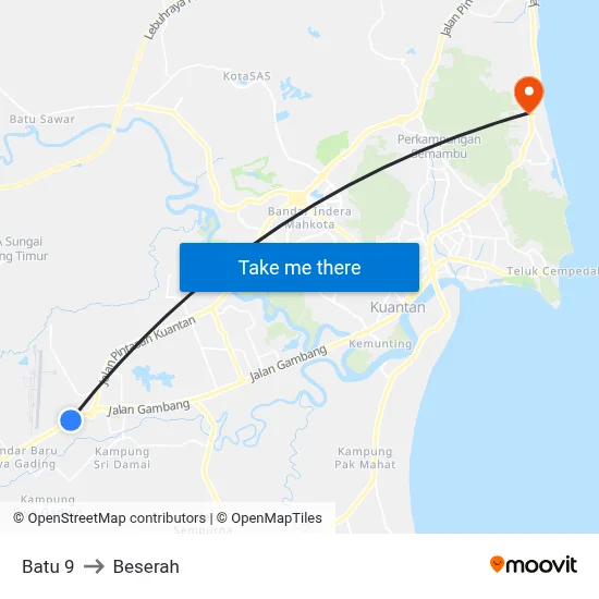 Batu 9 to Beserah map