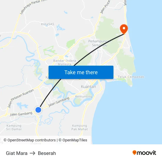 Giat Mara to Beserah map