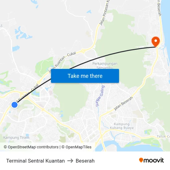 Terminal Sentral Kuantan to Beserah map