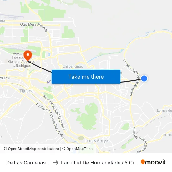 De Las Camelias, 25375_1 to Facultad De Humanidades Y Ciencias Sociales map