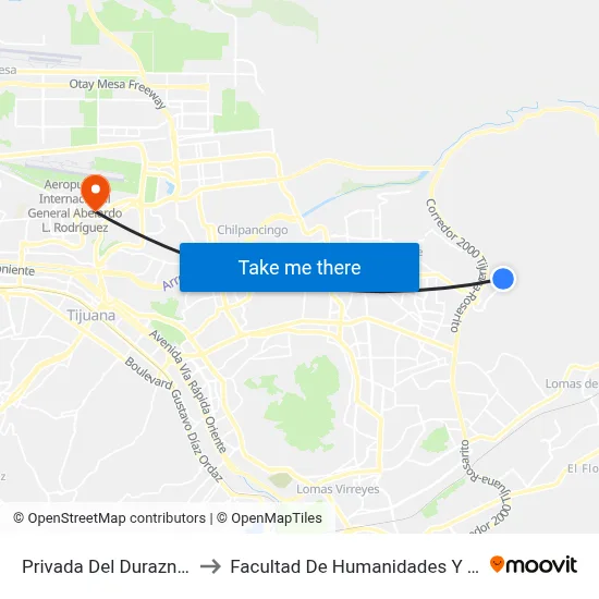 Privada Del Duraznillo, 25346_1 to Facultad De Humanidades Y Ciencias Sociales map