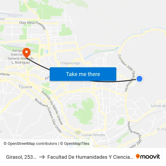 Girasol, 25316_1 to Facultad De Humanidades Y Ciencias Sociales map