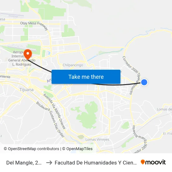 Del Mangle, 25306_1 to Facultad De Humanidades Y Ciencias Sociales map