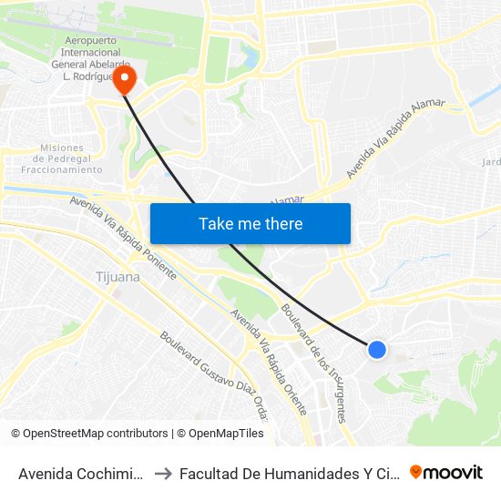 Avenida Cochimies, 65641 to Facultad De Humanidades Y Ciencias Sociales map