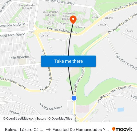 Bulevar Lázaro Cárdenas, 2541 to Facultad De Humanidades Y Ciencias Sociales map