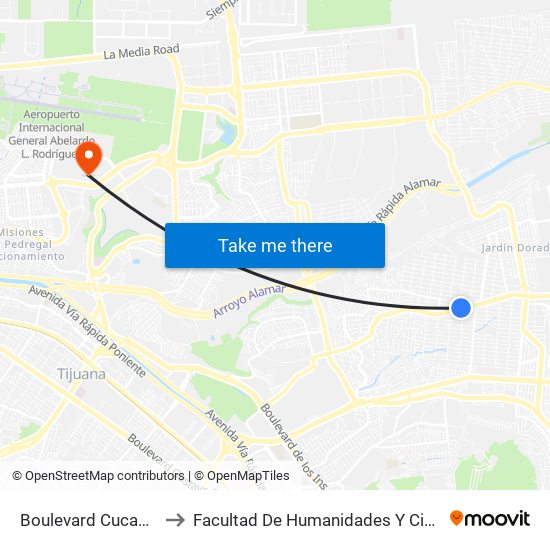Boulevard Cucapah, 2099 to Facultad De Humanidades Y Ciencias Sociales map