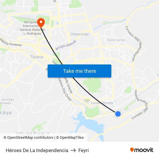 Héroes De La Independencia to Feyri map