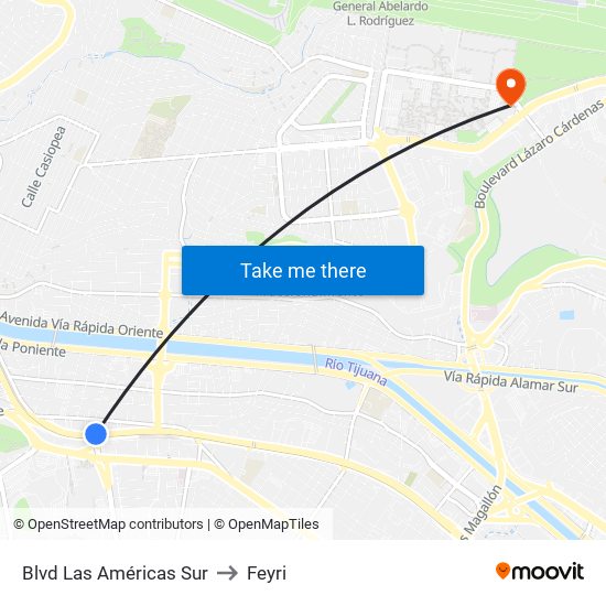 Blvd Las Américas Sur to Feyri map