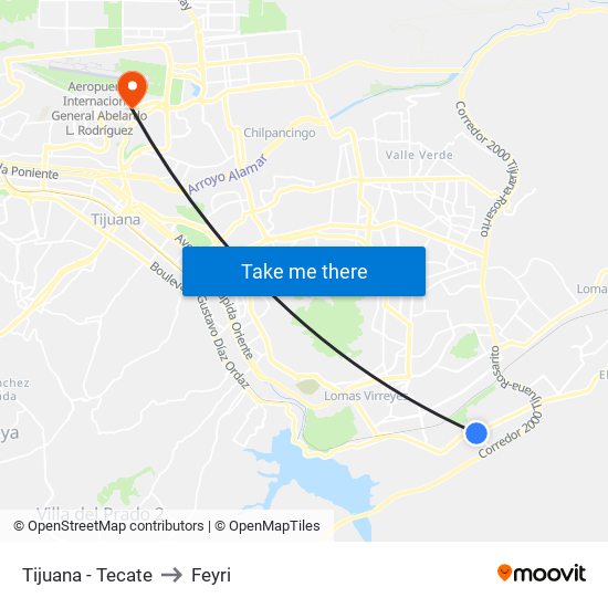 Tijuana - Tecate to Feyri map