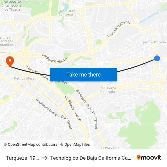 Turqueza, 19908_3 to Tecnologico De Baja California Campus Tijuana map