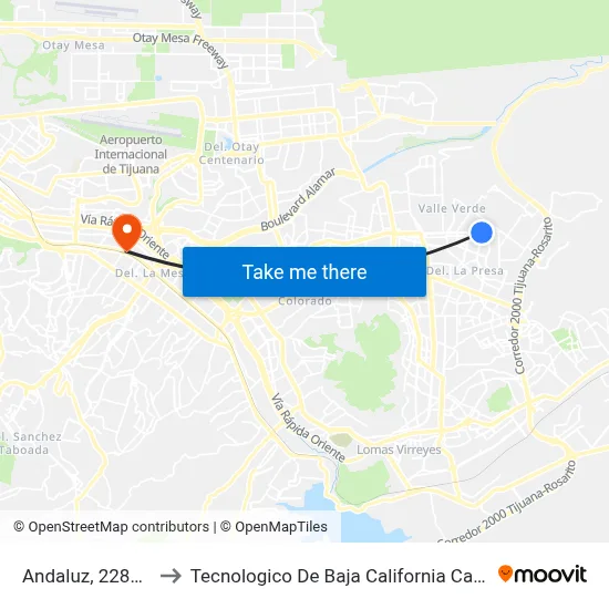 Andaluz, 22851_U19 to Tecnologico De Baja California Campus Tijuana map