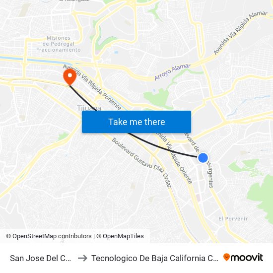 San Jose Del Cabo, 112 to Tecnologico De Baja California Campus Tijuana map