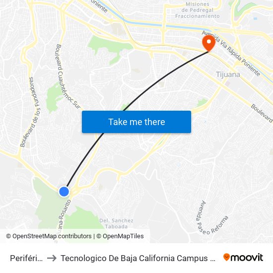 Periférico to Tecnologico De Baja California Campus Tijuana map