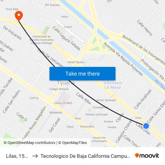 Lilas, 15035 to Tecnologico De Baja California Campus Tijuana map