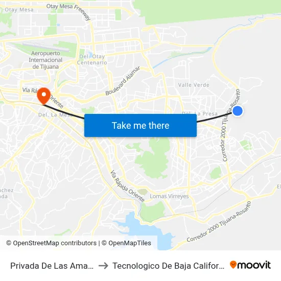 Privada De Las Amapolas, 25166_1 to Tecnologico De Baja California Campus Tijuana map