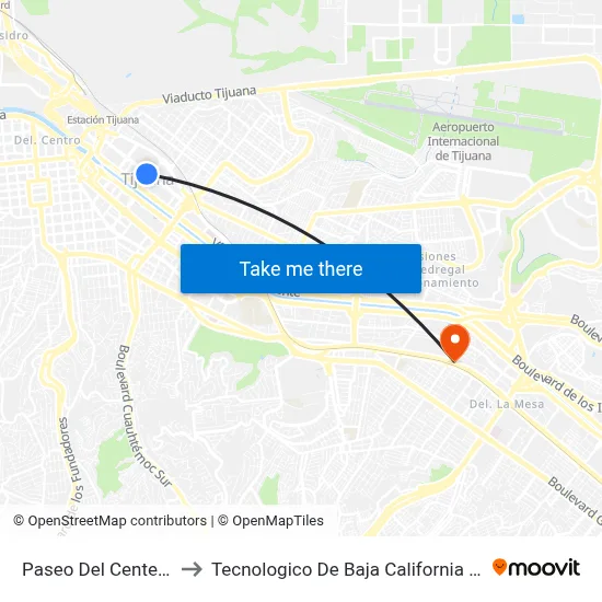 Paseo Del Centenario, 1_C to Tecnologico De Baja California Campus Tijuana map