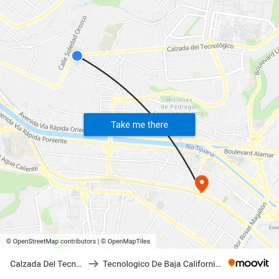 Calzada Del Tecnológico, 1_1 to Tecnologico De Baja California Campus Tijuana map