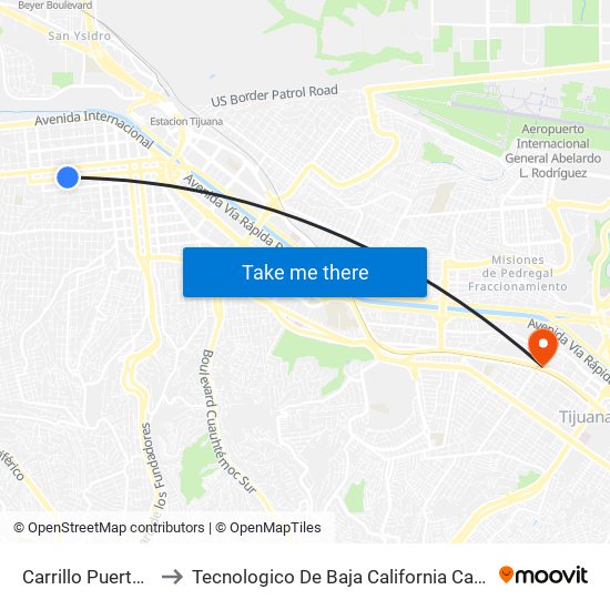 Carrillo Puerto, 890a to Tecnologico De Baja California Campus Tijuana map