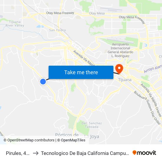 Pirules, 4913 to Tecnologico De Baja California Campus Tijuana map