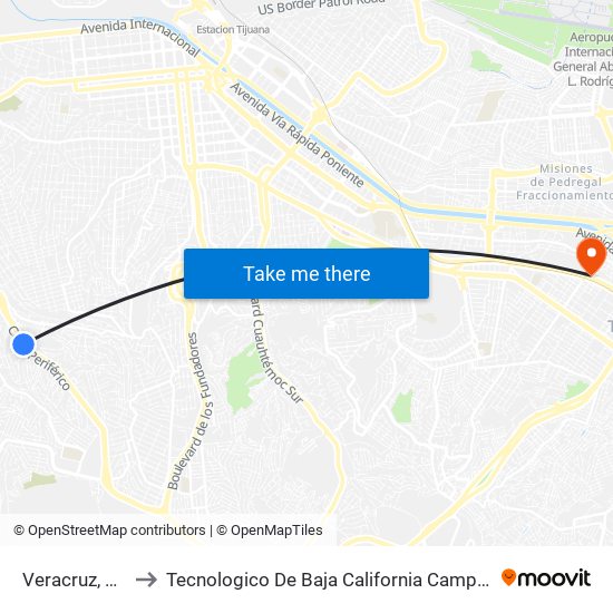 Veracruz, 5713 to Tecnologico De Baja California Campus Tijuana map
