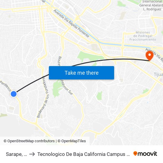 Sarape, 18 to Tecnologico De Baja California Campus Tijuana map