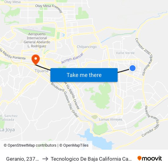 Geranio, 23779f26 to Tecnologico De Baja California Campus Tijuana map