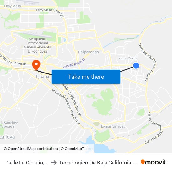 Calle La Coruña, 22802l1 to Tecnologico De Baja California Campus Tijuana map