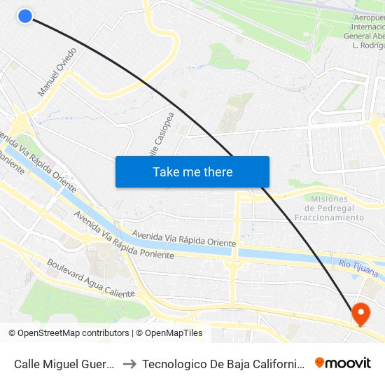Calle Miguel Guerrero, 11641 to Tecnologico De Baja California Campus Tijuana map