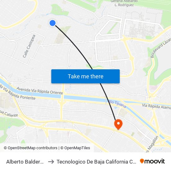 Alberto Balderas, 1393 to Tecnologico De Baja California Campus Tijuana map
