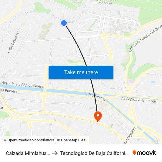 Calzada Mimiahuapan, 13423 to Tecnologico De Baja California Campus Tijuana map