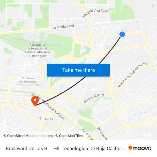 Boulevard De Las Bellas Artes, Lb to Tecnologico De Baja California Campus Tijuana map