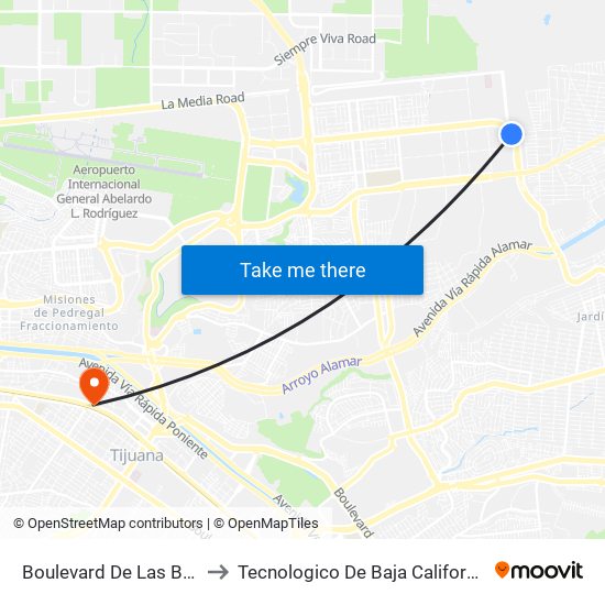 Boulevard De Las Bellas Artes, Lb to Tecnologico De Baja California Campus Tijuana map