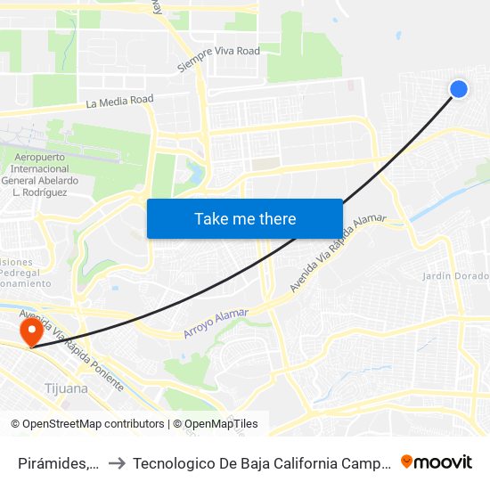 Pirámides, 306 to Tecnologico De Baja California Campus Tijuana map