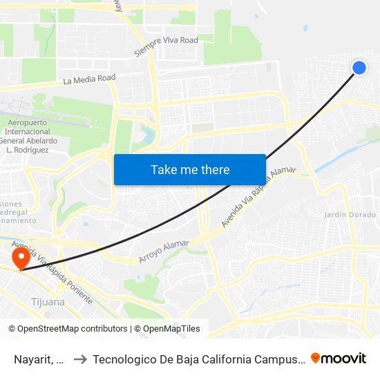 Nayarit, 347 to Tecnologico De Baja California Campus Tijuana map