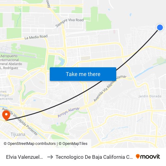 Elvia Valenzuela, 22021 to Tecnologico De Baja California Campus Tijuana map