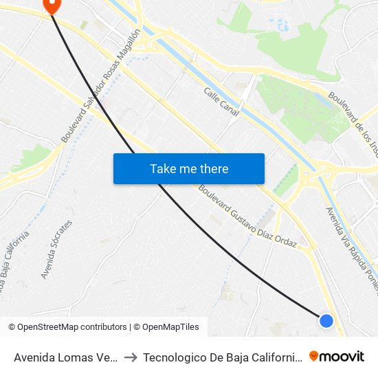 Avenida Lomas Verdes, 17104 to Tecnologico De Baja California Campus Tijuana map