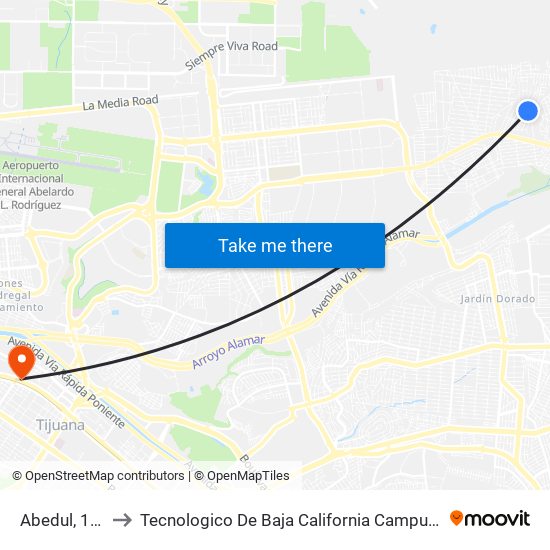 Abedul, 1202 to Tecnologico De Baja California Campus Tijuana map