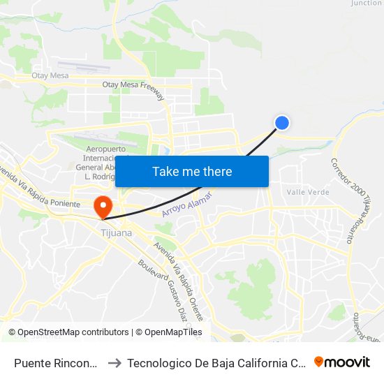 Puente Rinconada, 623 to Tecnologico De Baja California Campus Tijuana map