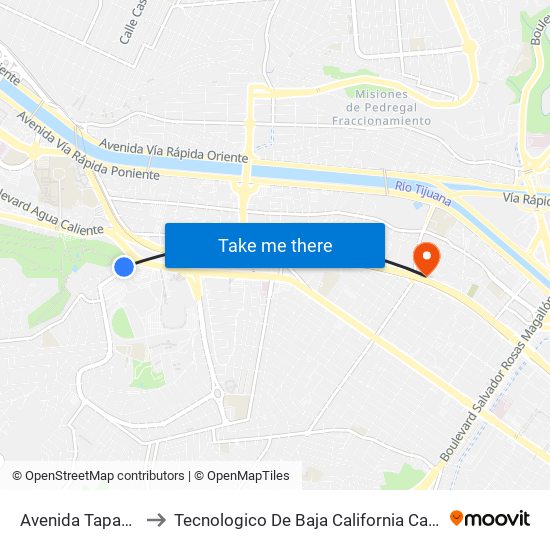 Avenida Tapachula, 1 to Tecnologico De Baja California Campus Tijuana map