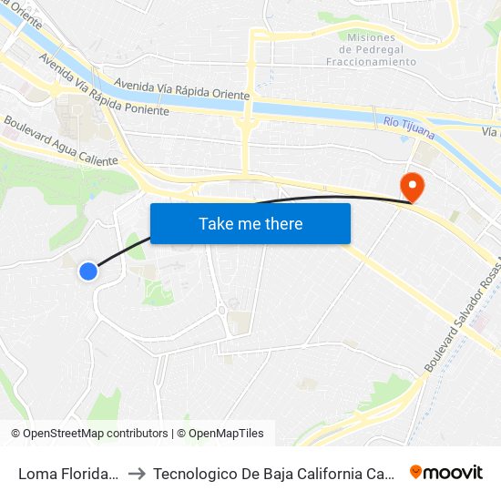 Loma Florida, 4861 to Tecnologico De Baja California Campus Tijuana map