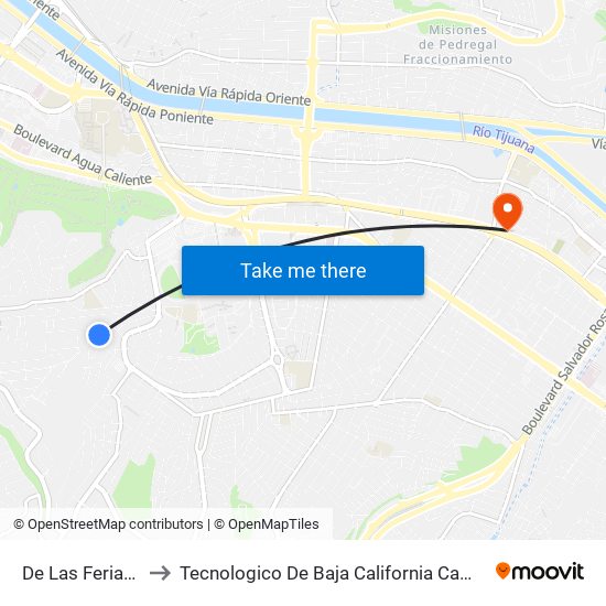 De Las Ferias, 446 to Tecnologico De Baja California Campus Tijuana map