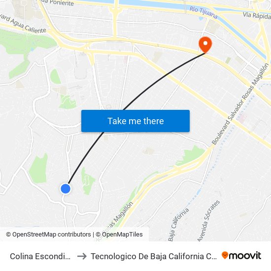 Colina Escondida, 6505 to Tecnologico De Baja California Campus Tijuana map