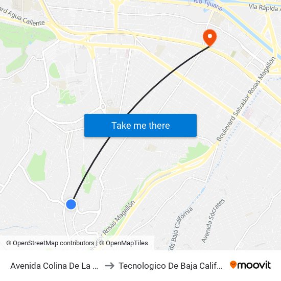 Avenida Colina De La Escondida, 12005 to Tecnologico De Baja California Campus Tijuana map