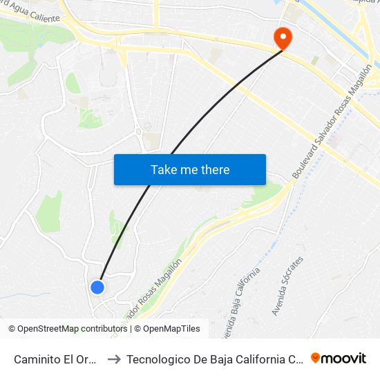 Caminito El Oro, 12189 to Tecnologico De Baja California Campus Tijuana map