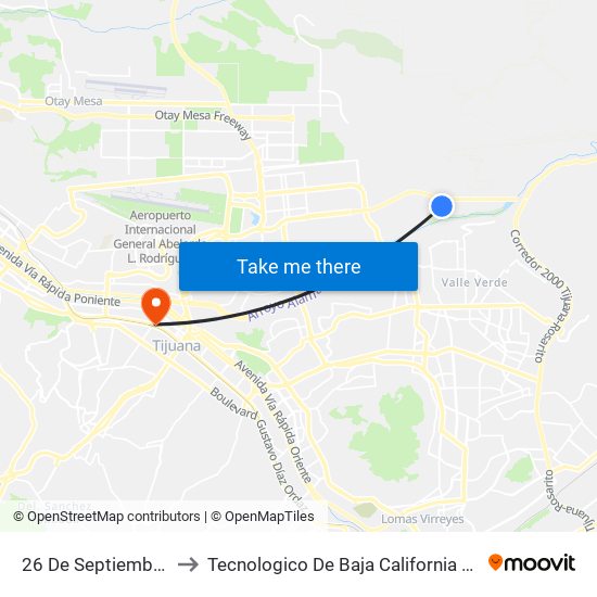 26 De Septiembre, 20004 to Tecnologico De Baja California Campus Tijuana map